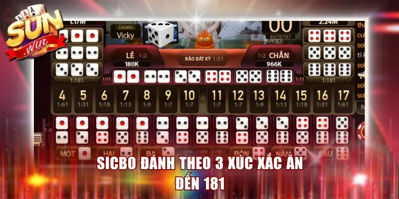 Sicbo đánh theo 3 xúc xắc ăn đến 181
