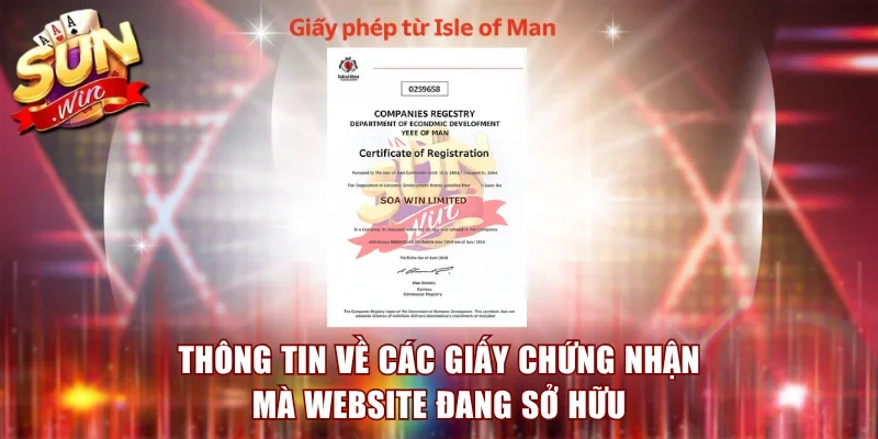 Thông tin về các giấy chứng nhận mà website đang sở hữu